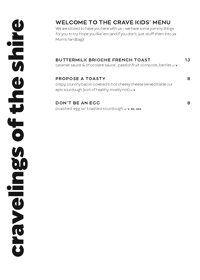 The Crave Cafe Menus