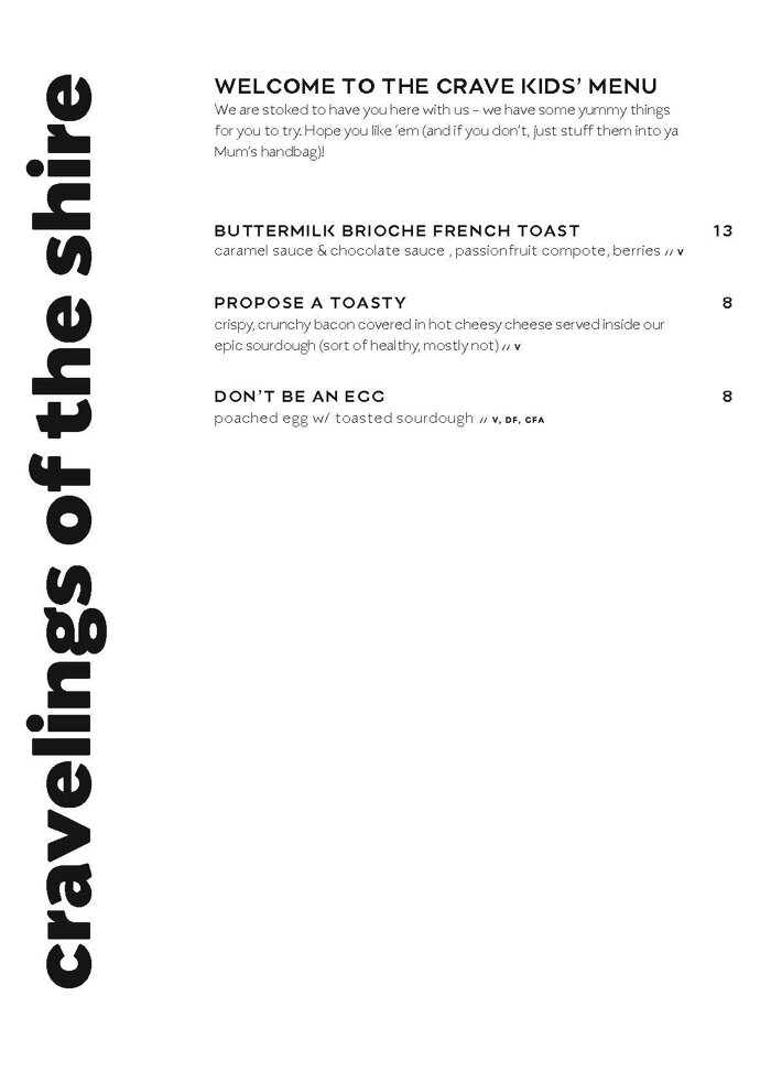 The Crave Cafe Menus