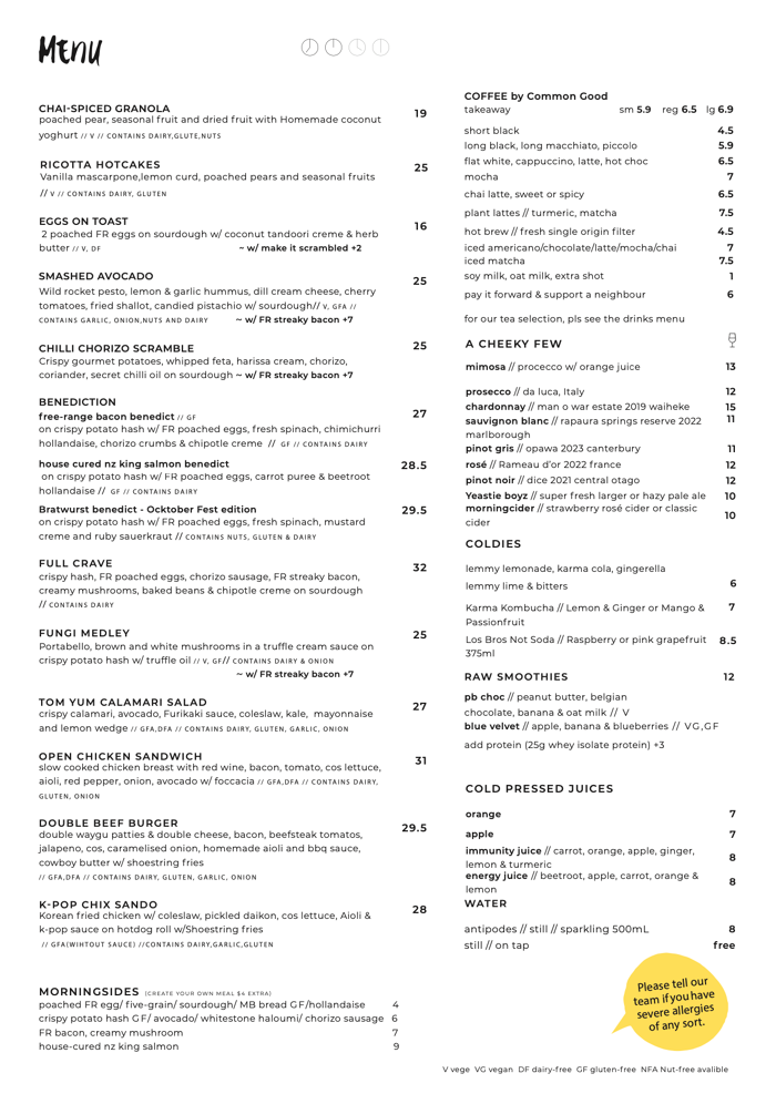 The Crave Cafe Menus