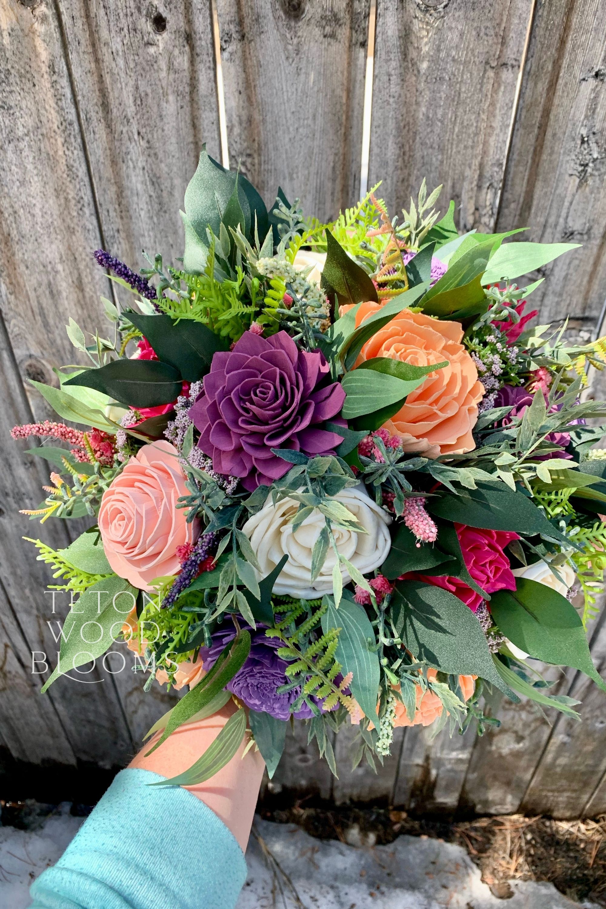 Coral, Purple, and Yellow Sola Wood Flower Arrangement, Floral