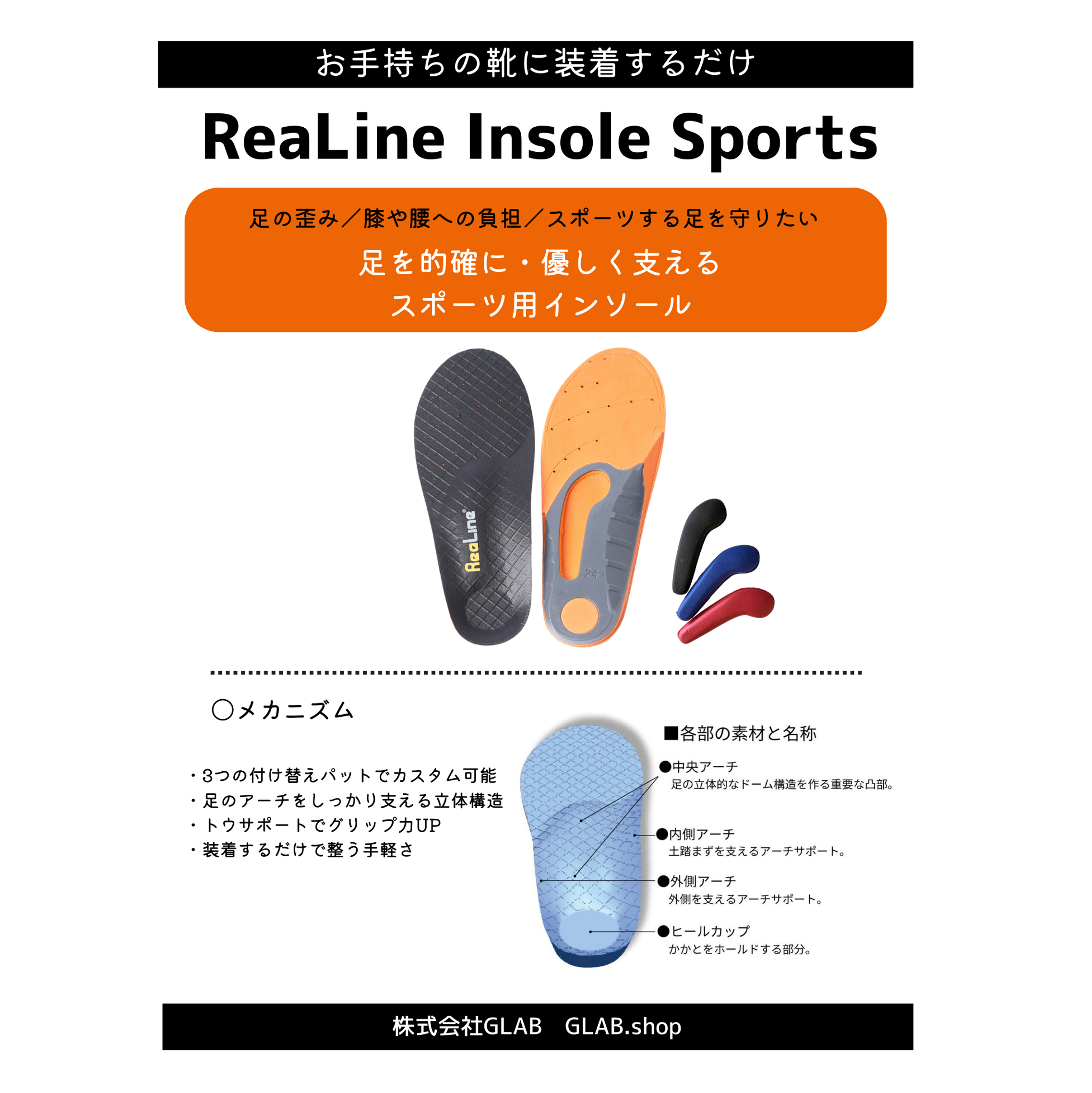 楽天市場】リアライン・インソール・スポーツ（トウサポートあり