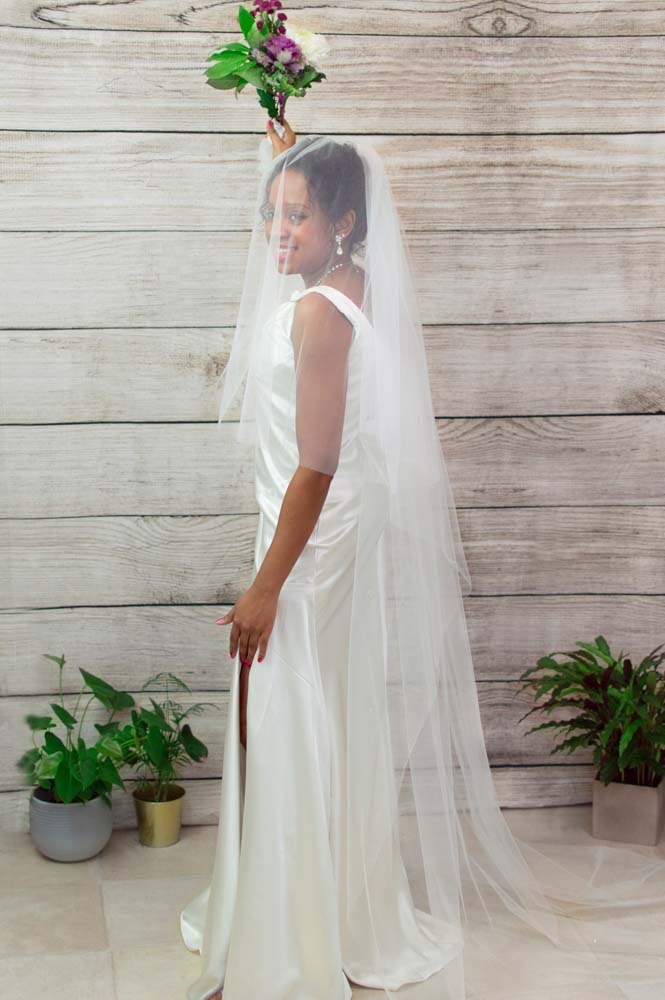 Floor Length Barely There Veil Blusher Wedding Veil With 