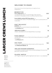 The Crave Cafe Menus