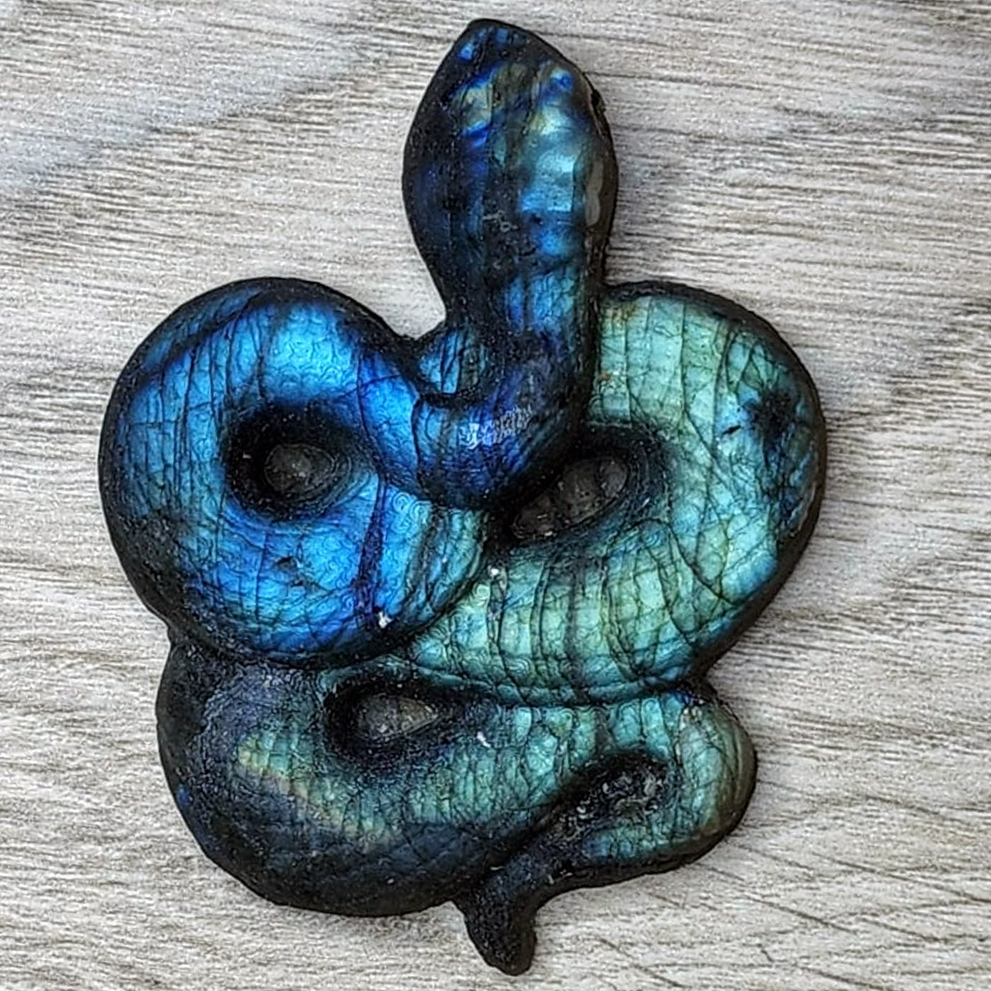 Carved Labradorite Snake logo