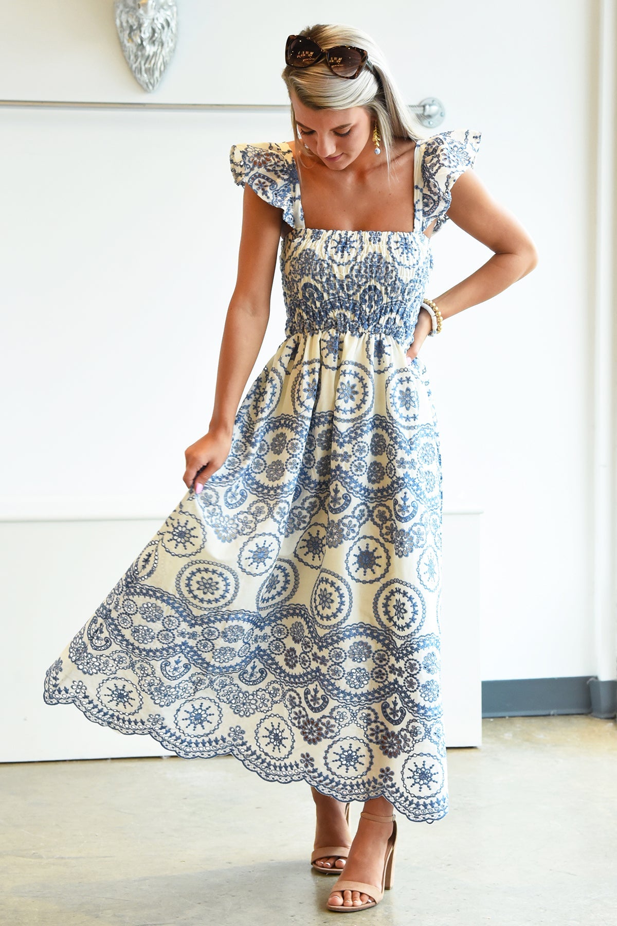 Emma Embroidery Eyelet Maxi Dress logo