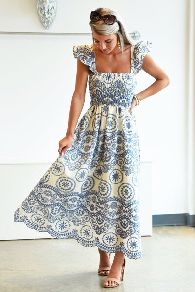 Emma Embroidery Eyelet Maxi Dress