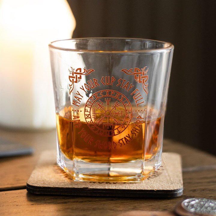 Viking Compass Lowball Drinking Glass with Coaster logo