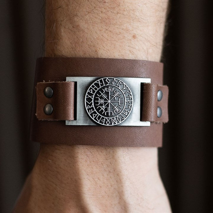 Viking Compass Leather Cuff Bracelet logo