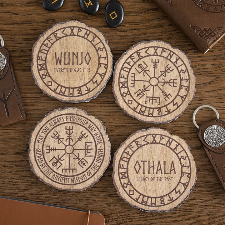 Set of 4 Norse Mythology Wood Slice Coasters logo