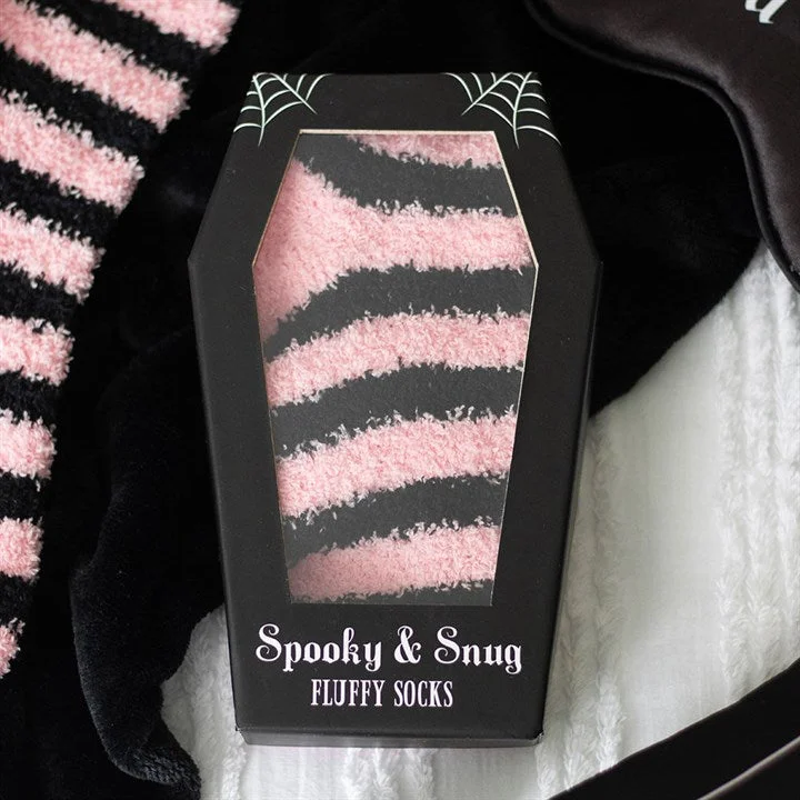 Pink and Black Striped Socks in Coffin Gift Box logo