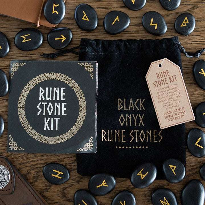 Set of 25 Black Obsidian Viking Rune Stones logo